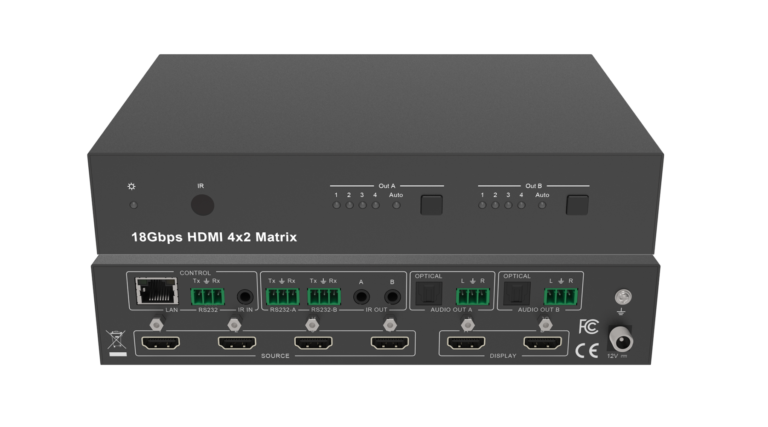 4K60 4×2 HDMI Matrix with Audio De-embedding & Web GUI Control