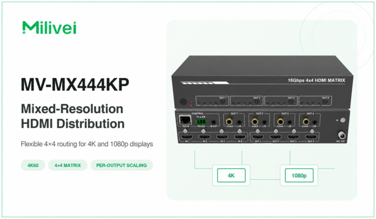 MV-MX444KP 4x4 HDMI matrix for mixed-resolution AV distribution