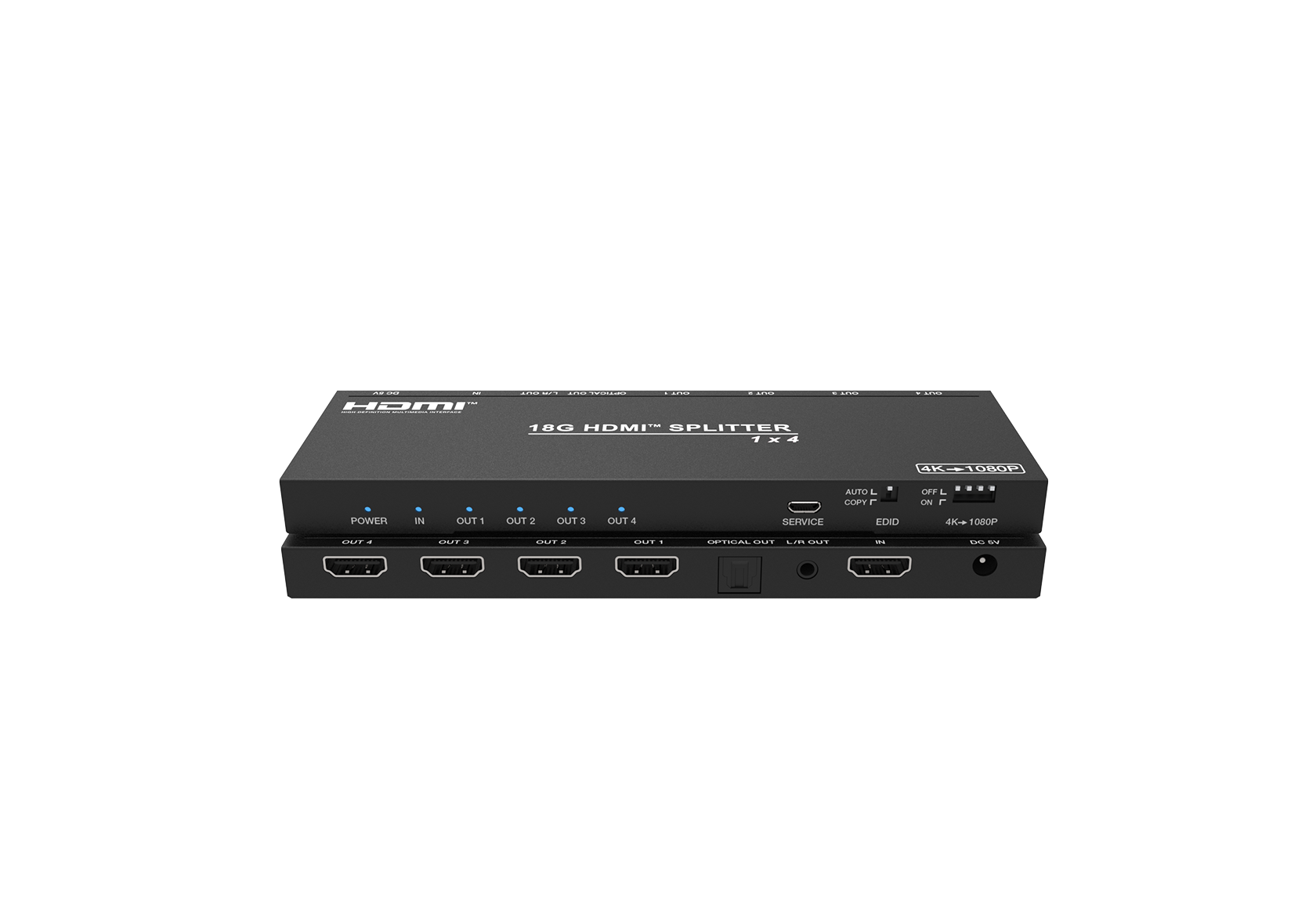4K60 1×4 HDMI Splitter with Audio Extraction and Downscaling – Milivei MV-SP144KAD
